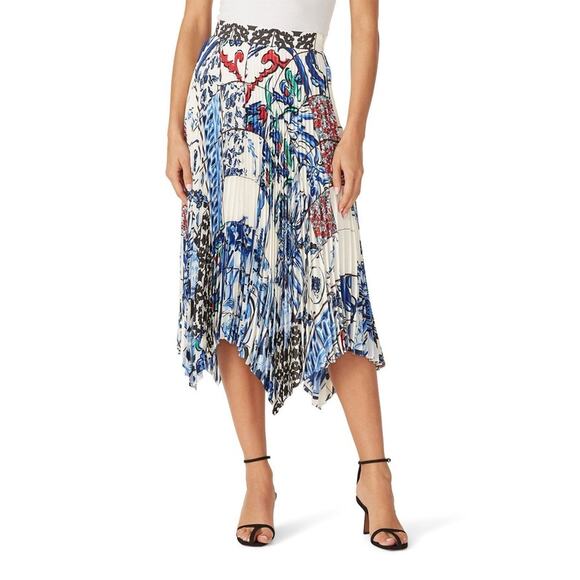 TORY BURCH White Pleated Skirt Sunburst Floral Handkerchief Hem - Picture 4 of 15